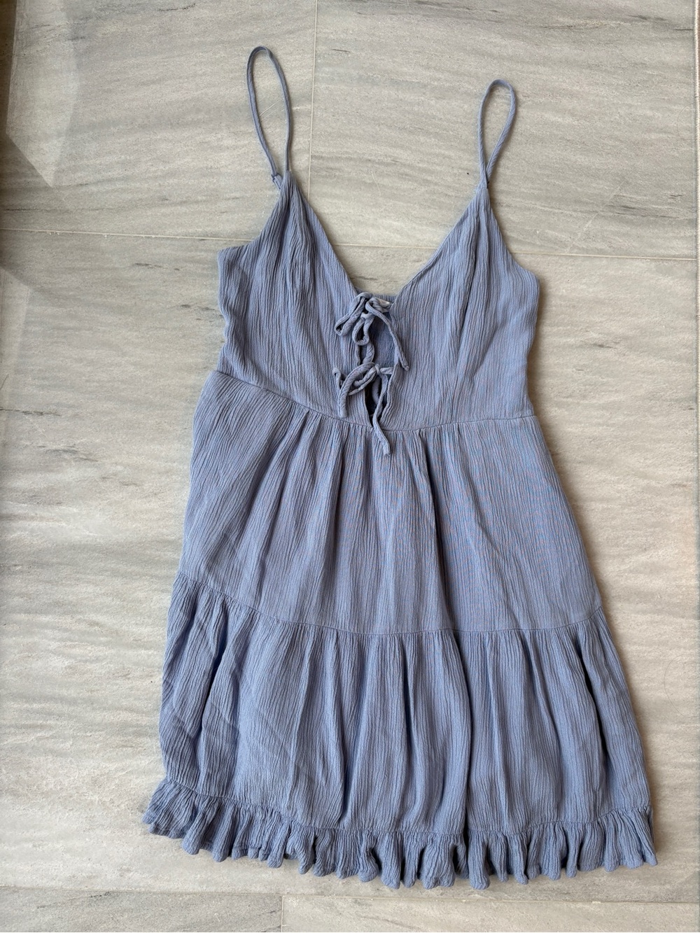 Women's Dusty Blue Tie-Front Spaghetti Strap Sundress